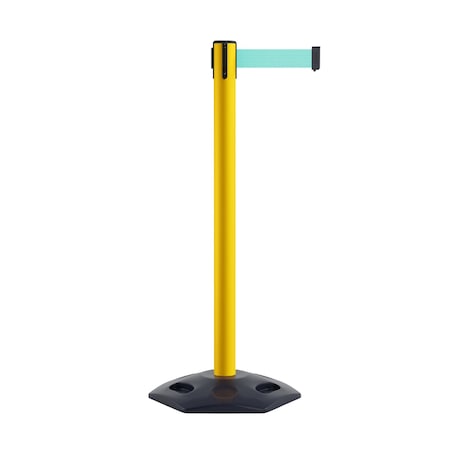 Montour Line Stanchion Belt Barrier Rubber Base Yellow Post 9ft.Lt Grn Belt P400RB-YW-LGN-90